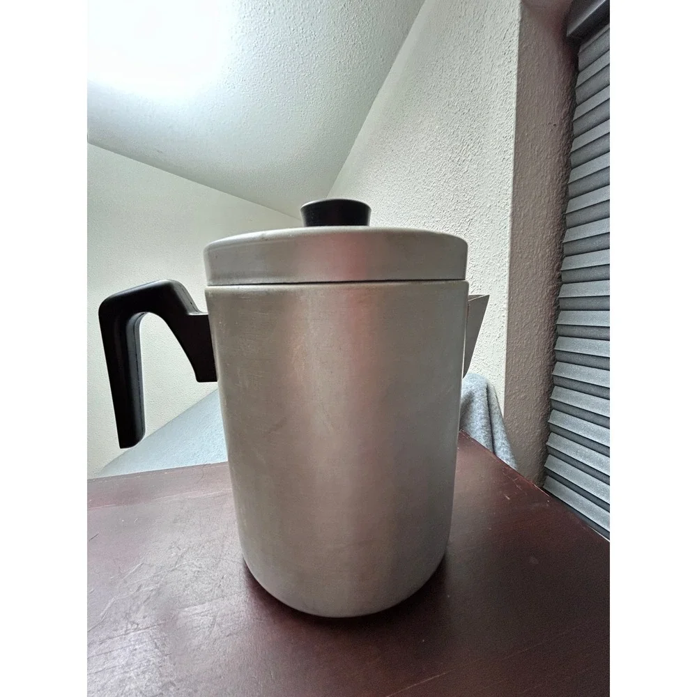 Vintage Aluminum Grease Canister with Strainer and Lid Retro Kitchen Decor